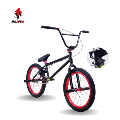 BICICLETA HARPER BMX PRO MONTADA – NEGRA Y ROJA