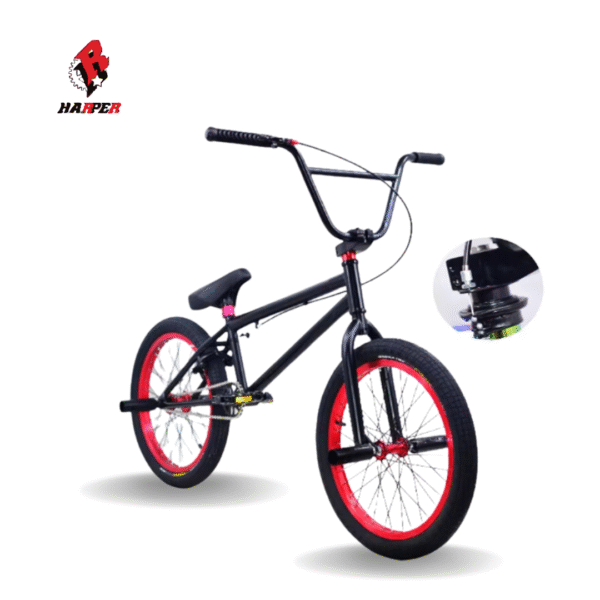 BICICLETA HARPER BMX PRO MONTADA – NEGRA Y ROJA