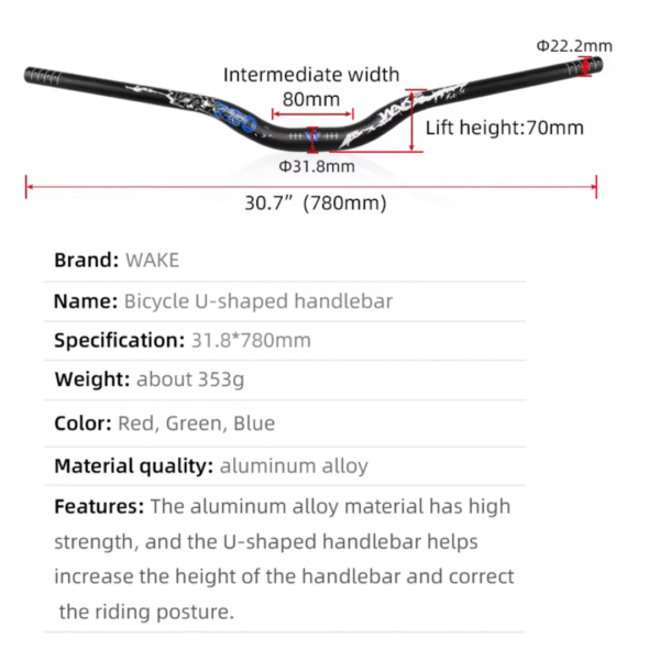Manillar WAKE CAMP FLYING 780mm 55mm Varios Colores