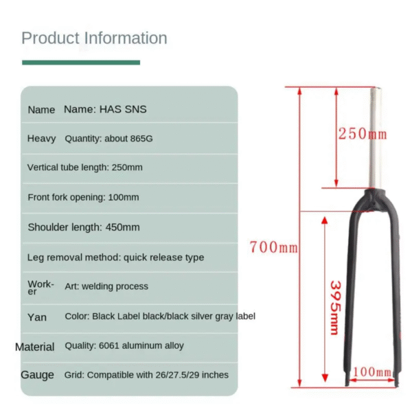 Horquilla Rígida HASSNS Aluminio R29 Recto