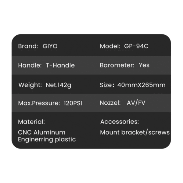 Manómetro Bomba de Aire GIYO 120PSI