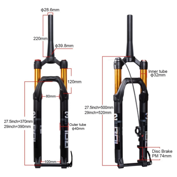 Horquilla de Suspensión BOLANY 32 R29 Manillar Eeje Cónico Hidráulico de Aire 15mm
