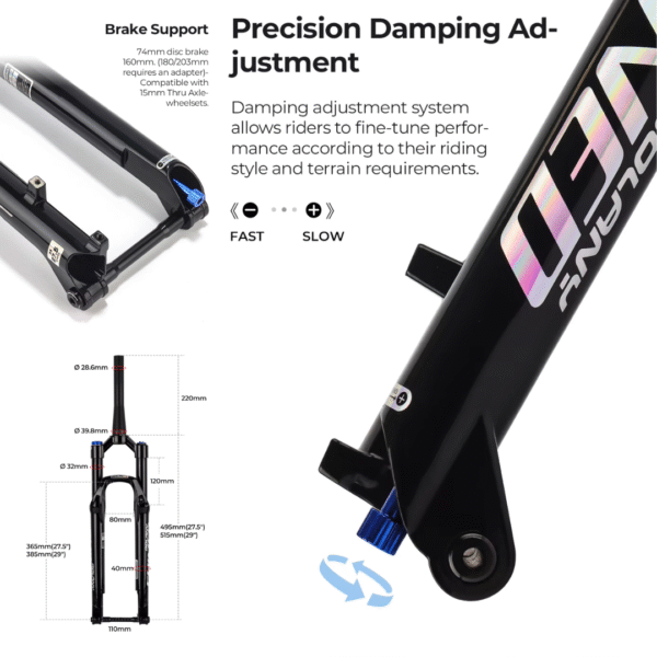 Horquilla de Suspensión BOLANY SHINED R29 Manillar Aire e Hidráulica Cónica