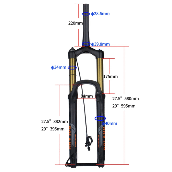 BOLANY 34 R29 Horquilla de Suspensión Aire y Bloqueo Hidráulico del Manillar Eje Cónico 15mm