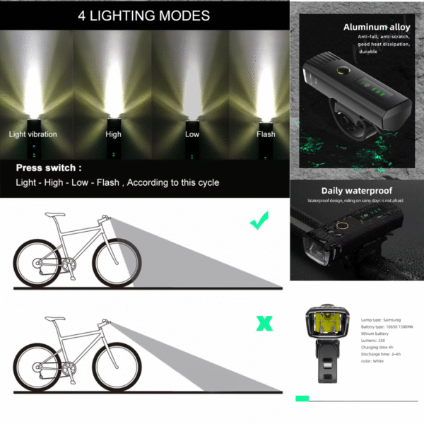Linterna BICYCLELIGHT PHOTOVOTAICA 250 Lúmenes