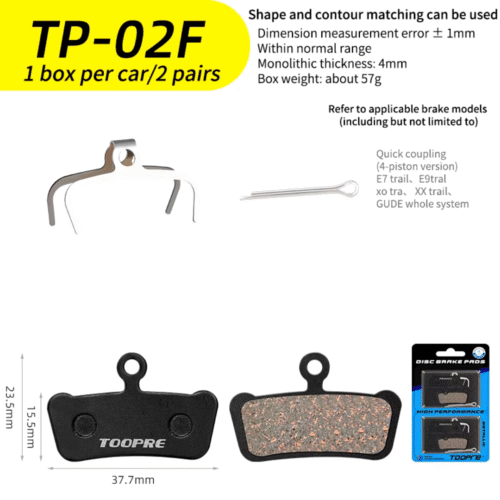 Pastilla de Disco de Freno TOOPRE 2 Pares TP-02F